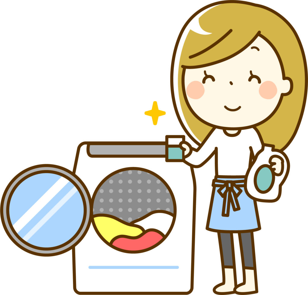 洗濯機と笑顔の女性のイラスト